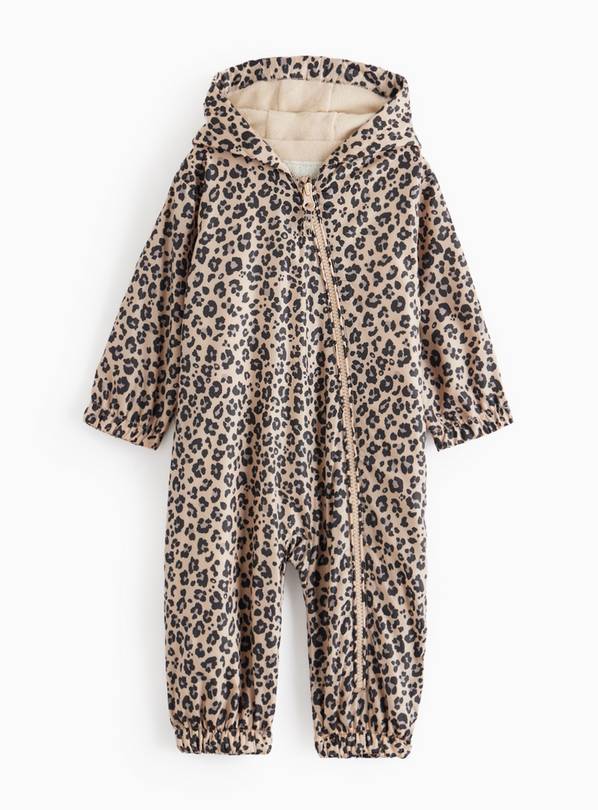 Beige Animal Print Fleece Lined Puddlesuit  6-9 months